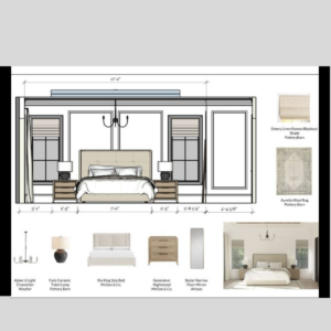 Interior layout with moodboard and 3D views for small rooms